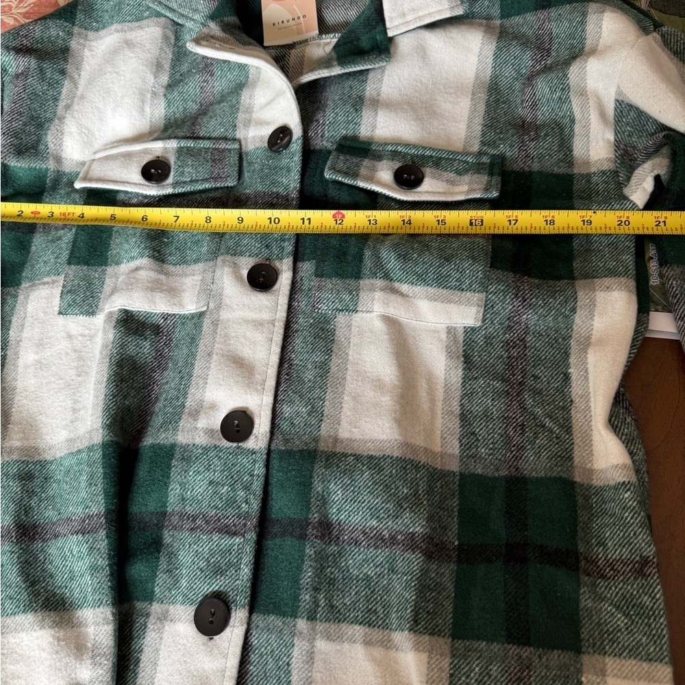 NWT Plaid Unlined Shacket Jacket SZ M Green Whte Black - Picture 11 of 12